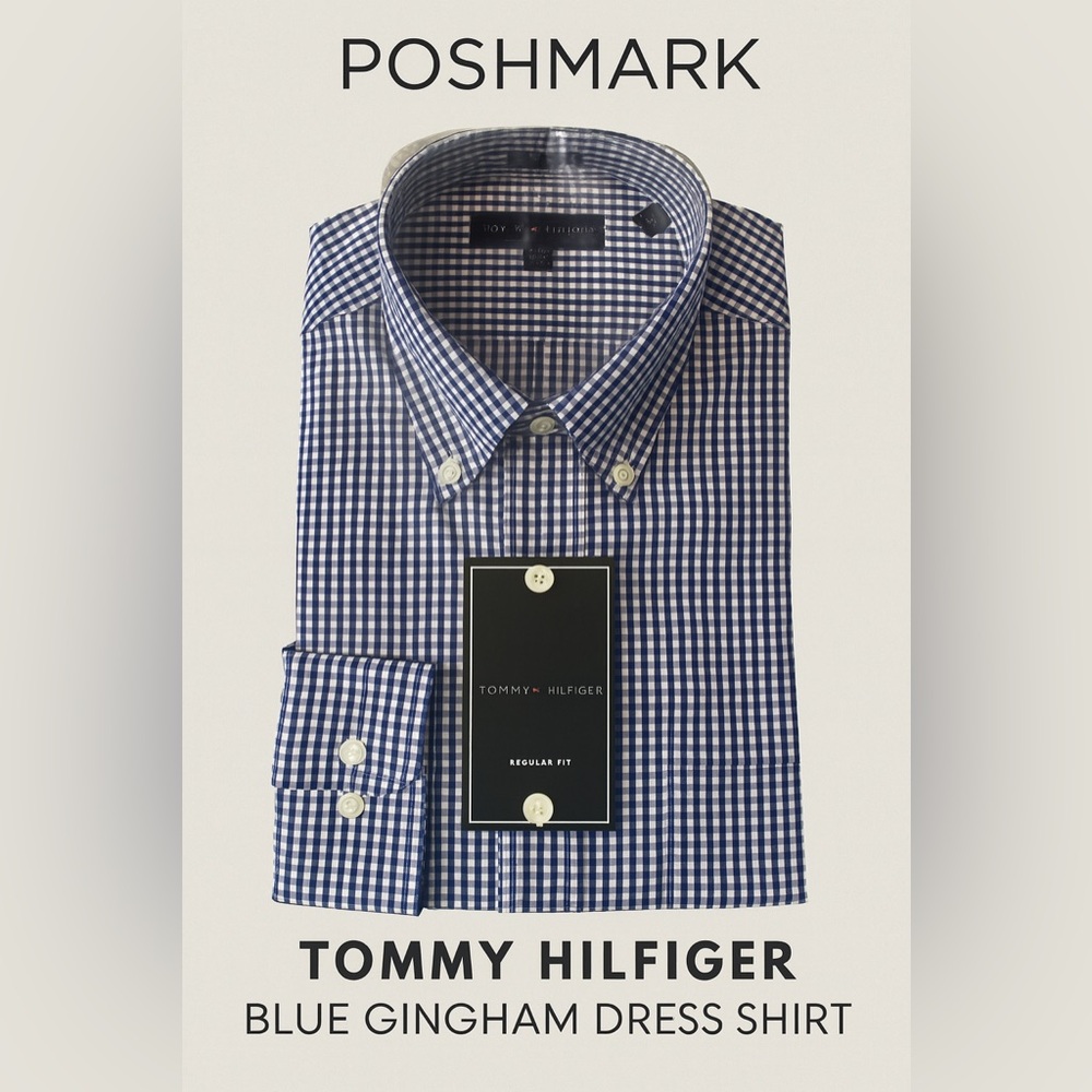 Tommy Hilfiger Blue Gingham Dress Shirt Professional Style